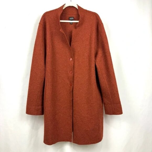 NEW Eileen Fisher Burnt Orange Boiled Wool / Alpaca Long Fit Cardigan Coat Sz 3X - Picture 1 of 10